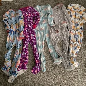 3T Fleece Footie Pajamas Carters Girls Kids Warm Cozy Lot of 5